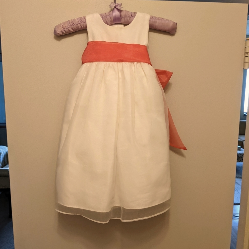 Flower Girl Organza Us Angels Big Back Bow Long Dress for wedding party  2T